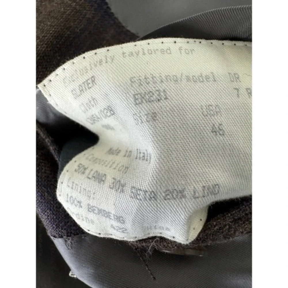 Sartoria Castangia Brown‎ Plaid 2 Button Blazer Wool/Silk/Linen 46 Brown/Blue